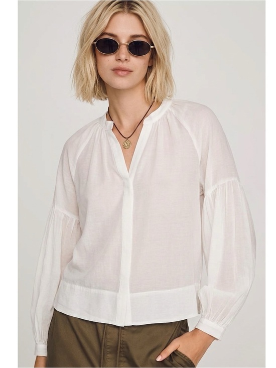 Madewell Tops - MADEWELL Ivory Button Front Blouse Lyocell Top Pleated Women’s Size Small Shirt